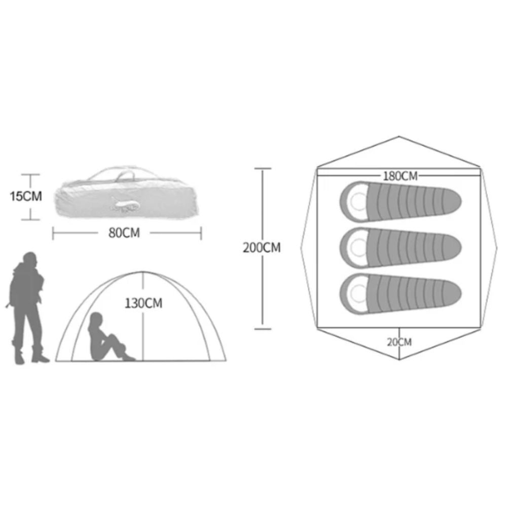 Tente de camping - 3/4 personnes - Montage en moins d'1 minute
